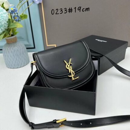 YSL saddle cowhide leather shoulder bag 0233 black size: 19*16*6cm