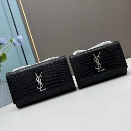 YSL Kat crocodile chain strap shoulder bag with sliver hardware 7219 black size: 20*14*5cm/24*15*6cm
