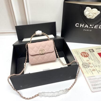 Chanel Black Horse Kelly Lichee cowhide long handle bag 9100 pink size:19*10*4.5cm