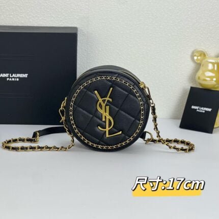 YSL round bun bag with chain strap black size: 17cm