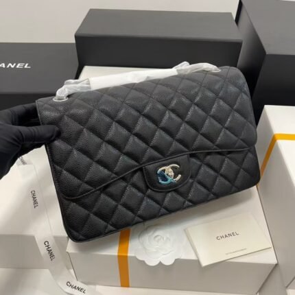 Chanel cf jumbo imported caviar black bull silver size:30cm model:58600